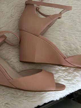 Cole Haan Blush Pink Wedge Sandals with Ankle Strap